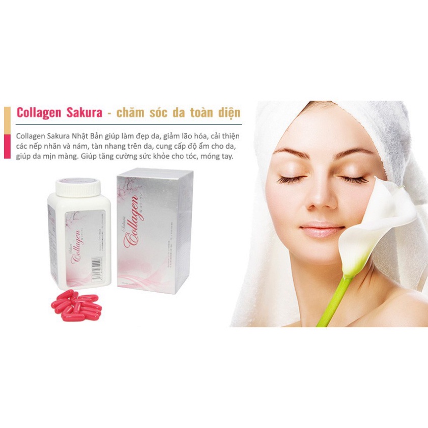 Viên Uống Collagen Sakura Japan Dưỡng sáng da Cấp Ẩm Cho Da Chống ô xy hóa Dưỡng Tóc Móng Hộp 120 Viên