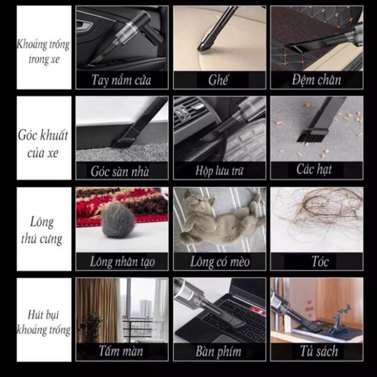 Máy Hút Bụi Cầm Tay, Máy Hút Bụi Mini Không Dây, Vệ Sinh Ô Tô, Gia Đình, Hút Bụi Giường Nệm, Lông Chó Mèo freeship HB1