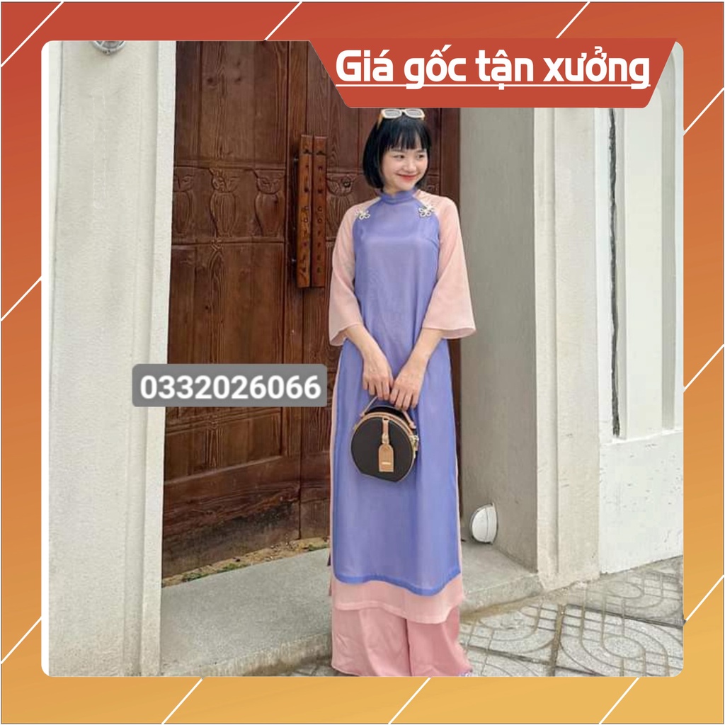 [Ảnh thật} Áo dài cách tân truyền thống tơ ánh 2 màu cao cấp