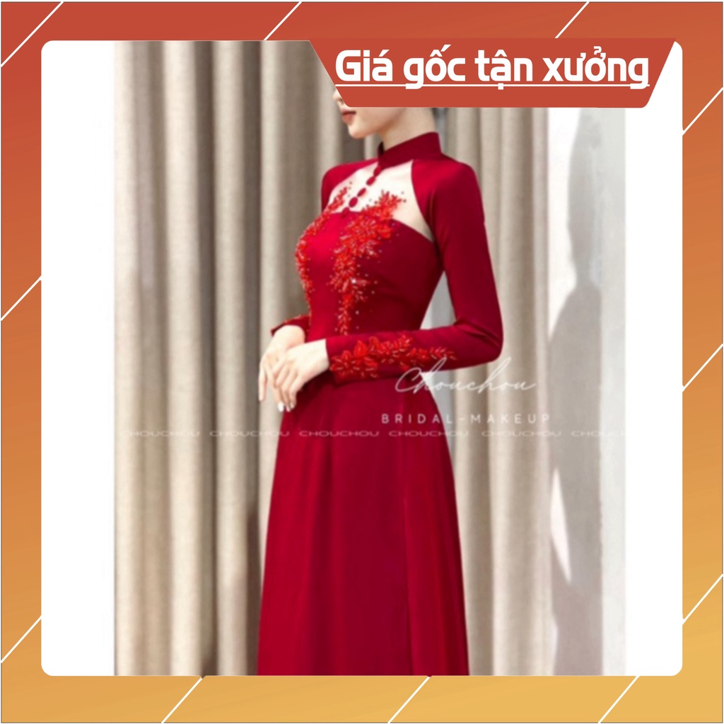 [Ảnh thật} Áo dài thiết kế cưới hỏi, áo dài cưới cô dâu REN ĐẮP HOA