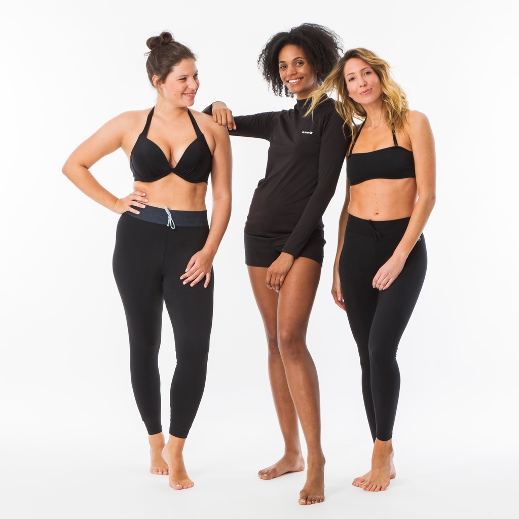 Quần legging chống tia UV cho nữ DECATHLON OLAIAN chơi lướt sóng 100 màu đen mã 8552808
