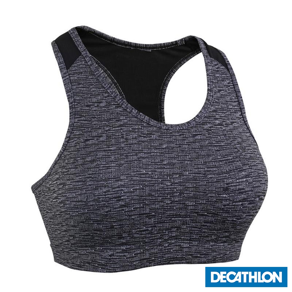 Áo bra thể thao tập cardio 100 vân xám DECATHLON DOMYOS mã 8549010