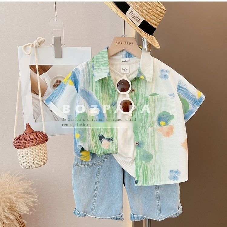 Set Đồ Mùa Hè 2023 Gồm Áo Sơ Mi Màu gradient In Họa Tiết Hoạt Hình Cho Bé Trai / Bé Gái