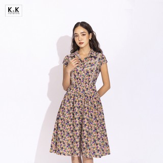 Đầm sơ mi hoa dáng xòe k&k fashion kk160-03 chất liệu cotton nhung