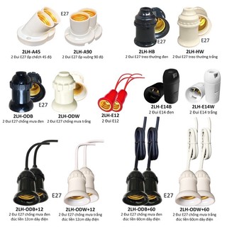 Đui chui đèn E27 E14 E12 bóng gắn tường treo chống nước mưa ngoài trời