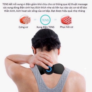 🌟🌟🌟 Máy massage cổ vai gáy mini, Miếng dán massage xung điện 10 chế độ mát-xa, pin sạc - bắp tay, lưng,