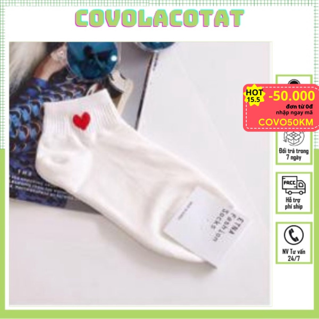 Tất nữ cổ ngắn hoạ tiết trái tim vớ hàn quốc thấp cổ chất liệu cotton TN02 Covolacotat