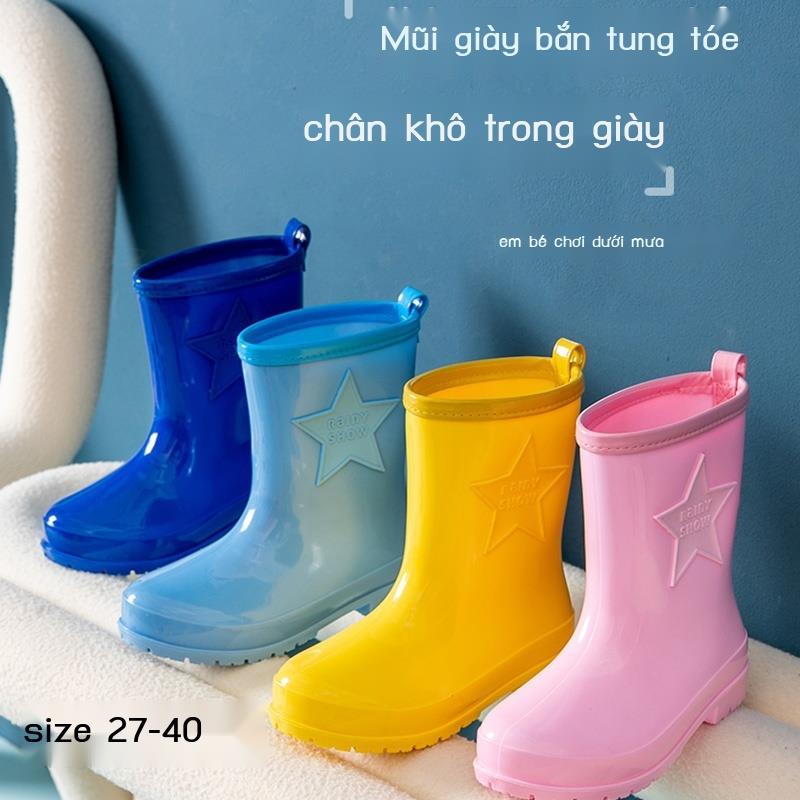 ( Sẵn)Bốt đi mưa trẻ em cỡ lớn dành cho cha mẹ và con gái giày đi mưa ống giữa dành cho học sinh tiểu học giày cao su ch