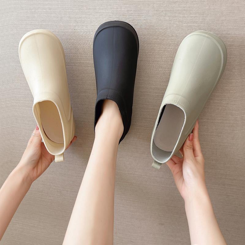 (Giá Hủy Diệt)Ủng đi mưa Nhật Bản tất cả trong một cho nữ áo khoác ngoài bằng nhung ấm áp chống trượt cổ thấp giày nước
