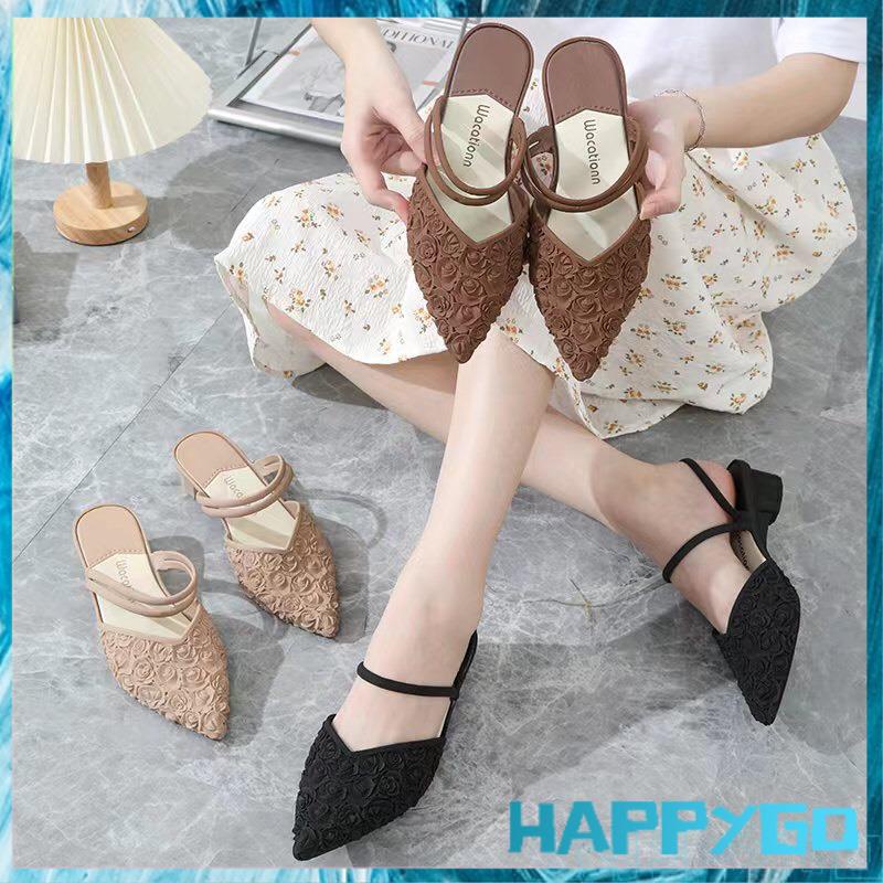 Dép thời trang、Dép nữ Dép sandal dép sục mũi nhọn họa tiết nổi 3D Hoa hồng 💥ĐI MƯA💥 thời trang siêu hot MSP2032