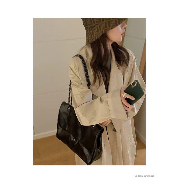 Phong Cách Retro Da Dầu Đen Hobo Túi Túi Sát Nách Túi Dung Tích Lớn Túi Tote💋HÀNG CÓ SẴN🍰