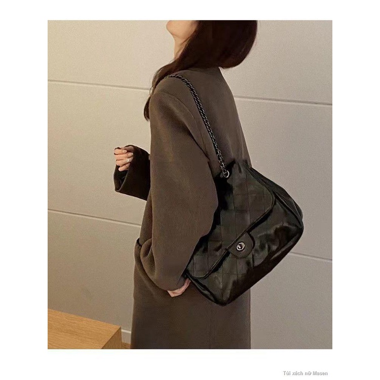 Phong Cách Retro Da Dầu Đen Hobo Túi Túi Sát Nách Túi Dung Tích Lớn Túi Tote💋HÀNG CÓ SẴN🍰