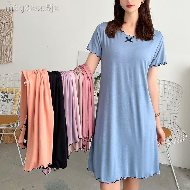☽❡✚Modal Nấm Váy Ngủ Ren Nữ Mùa Hè Size Lớn Rời Bộ Đồ Ngủ Đầm Size Lớn Tay Ngắn Nhà Váy Chữ A