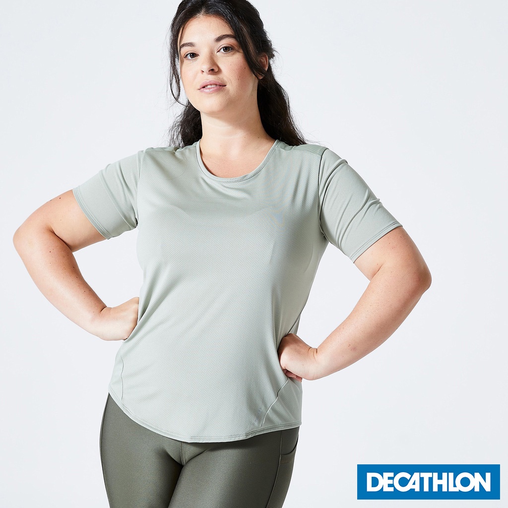 Áo thun tập cardio cổ tròn FTS 120T cho nữ Xanh lá DECATHLON DOMYOS mã 8774357