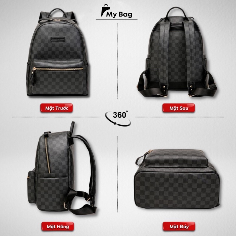 Balo Da Lv Thời Trang Nam Nữ Balo sọc caro da PU Cao Cấp chống nước