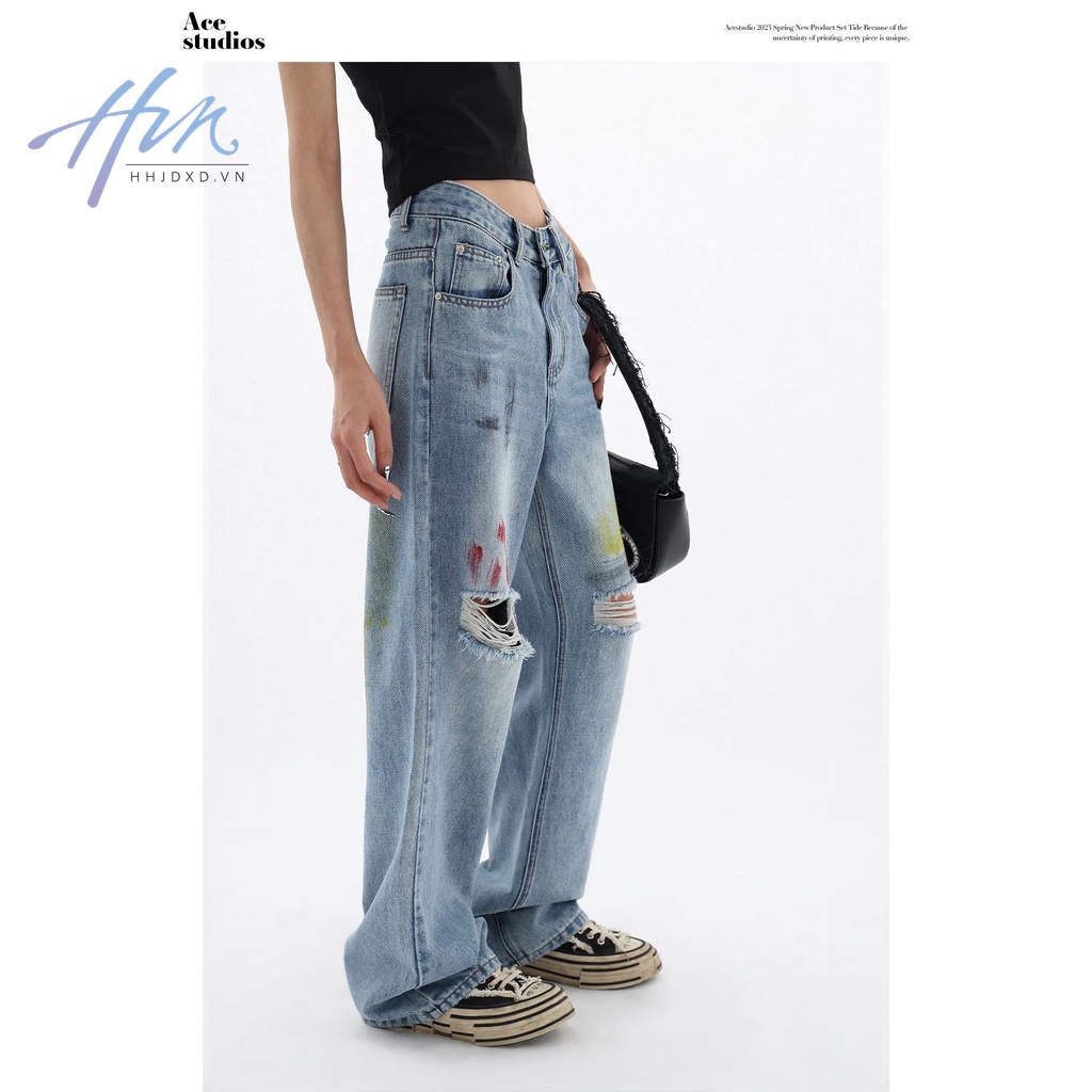 Quần Jean Rách Ống Đứng Họa Tiết Graffiti Mẫu Mới 2023 Thời Trang Mùa Hè Cho Nữ