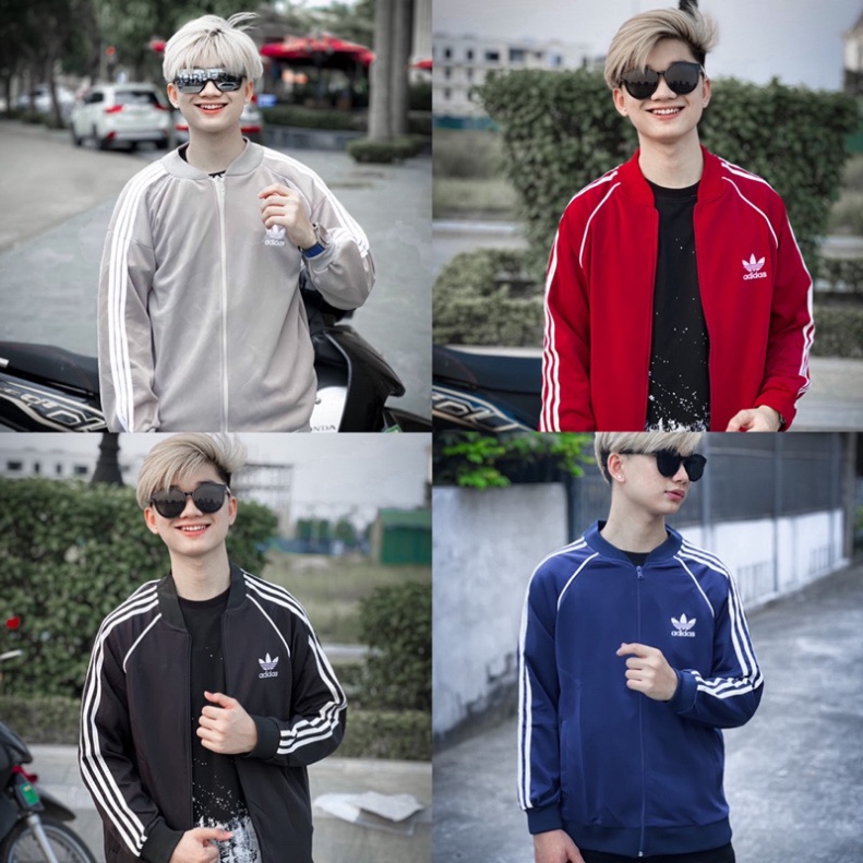 Áo Khoác Bomber ADIDAS 3 Sọc Hàng Xịn full 4 màu: Đen-Đỏ-Xám-Xanh Than - Coke shop