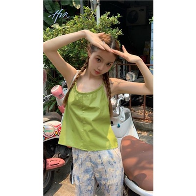 Áo Hai Dây Da Dáng Ngắn Cột Dây Thời Trang Mùa Hè Quyến Rũ Cho Nữ