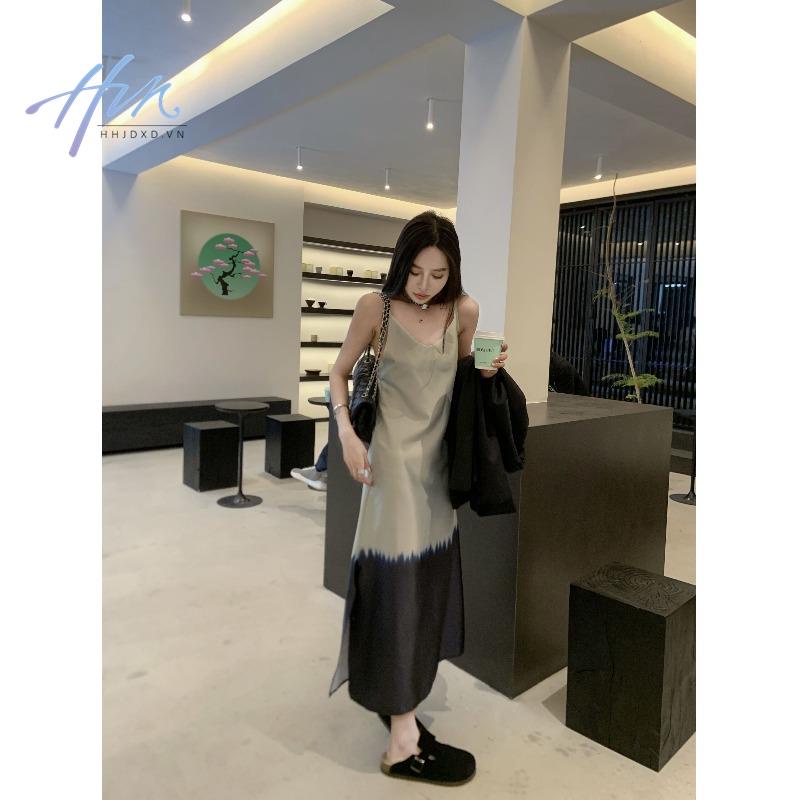 Đầm Hai Dây Dáng Dài Xẻ Tà Màu Sắc Tương Phản Kiểu Pháp Thời Trang Mùa Hè 2023 Cho Nữ