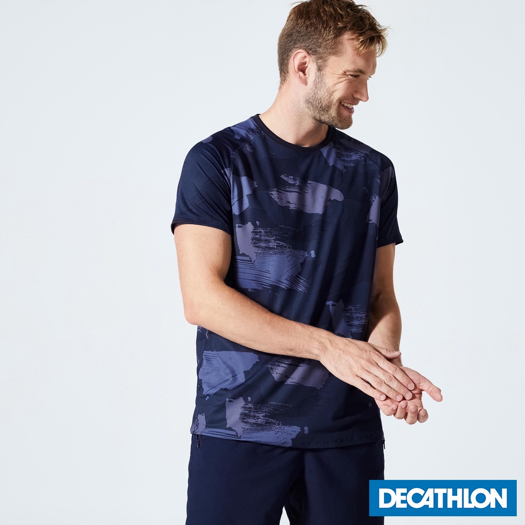 Áo thun tập fitness cotton FTS 120 cho nam Xanh dương DECATHLON DOMYOS mã 8787715