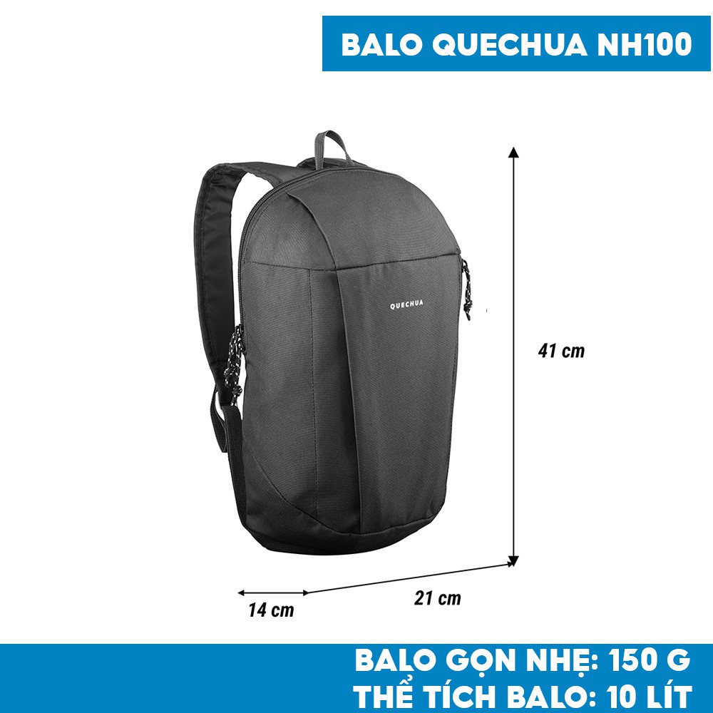 Balo QUECHUA dã ngoại nh100 DECATHLON QUECHUA 10 lít nhỏ gọn full đen
