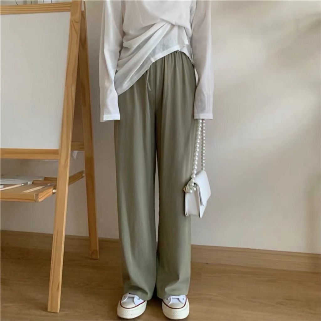 Jiashucheng Quần Ống Rộng Lưng Cao Bằng Lụa Lạnh Mỏng Phong Cách Mới Mùa Hè Dễ Phối Đồ Dành Cho Bạn Nữ
