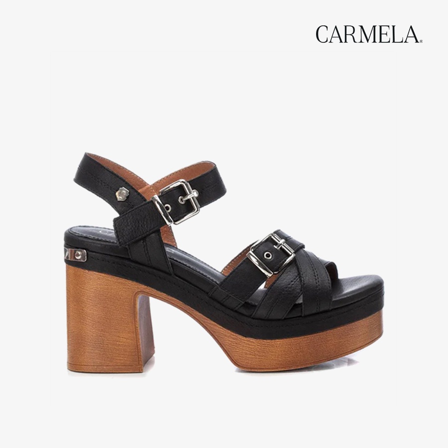 Giày Cao Gót Nữ CARMELA Black Leather Ladies Sandals