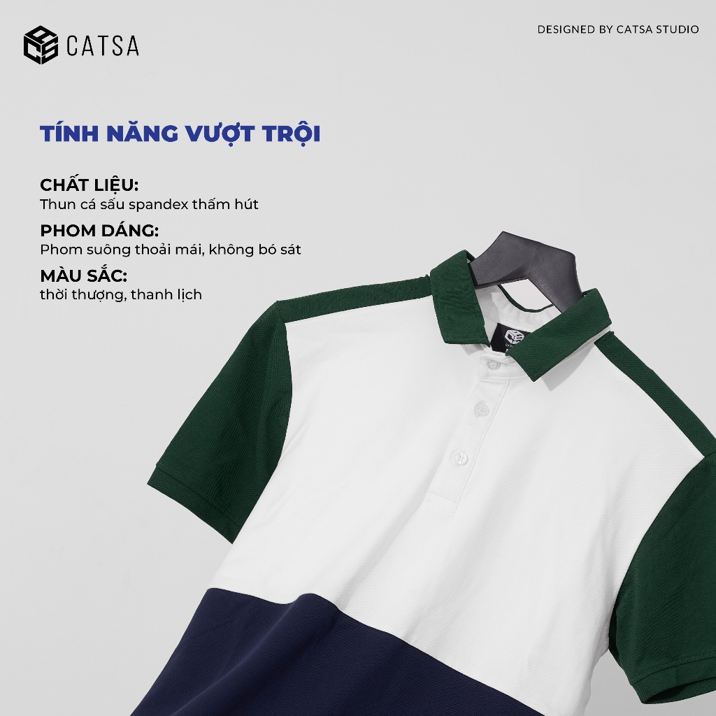 Áo thun polo nam cổ bẻ phối màu trẻ trung, chất cá sấu spandex thấm hút mồ hôi tốt CATSA ATP345