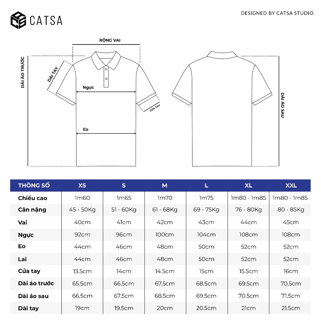 Áo thun polo nam CATSA màu đen chất liệu cvc cao cấp dày dặn thoáng khí ATP322