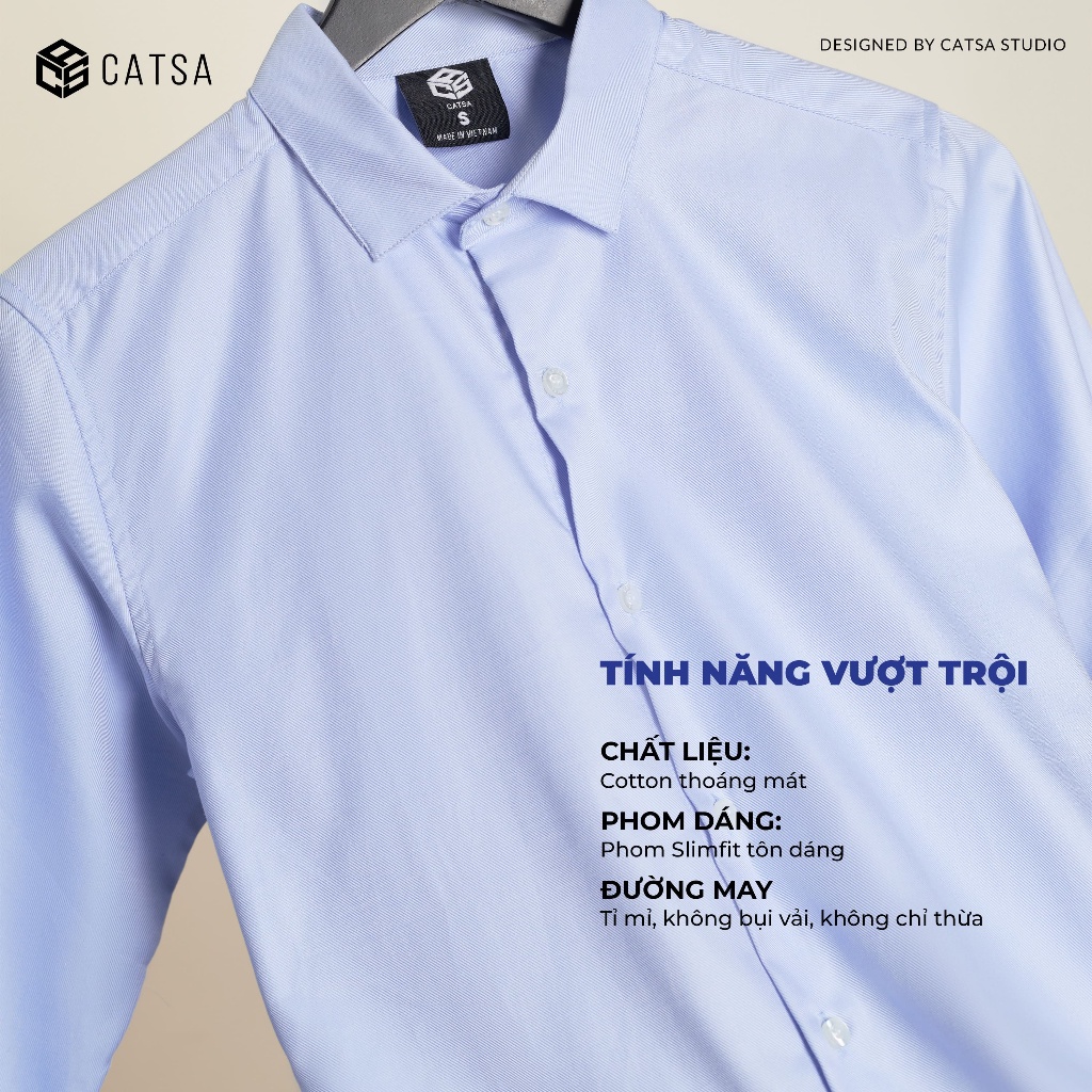 Áo sơ mi nam công sở tay dài chất cotton thoáng mát, lịch lãm, trẻ trung, CATSA ASD025