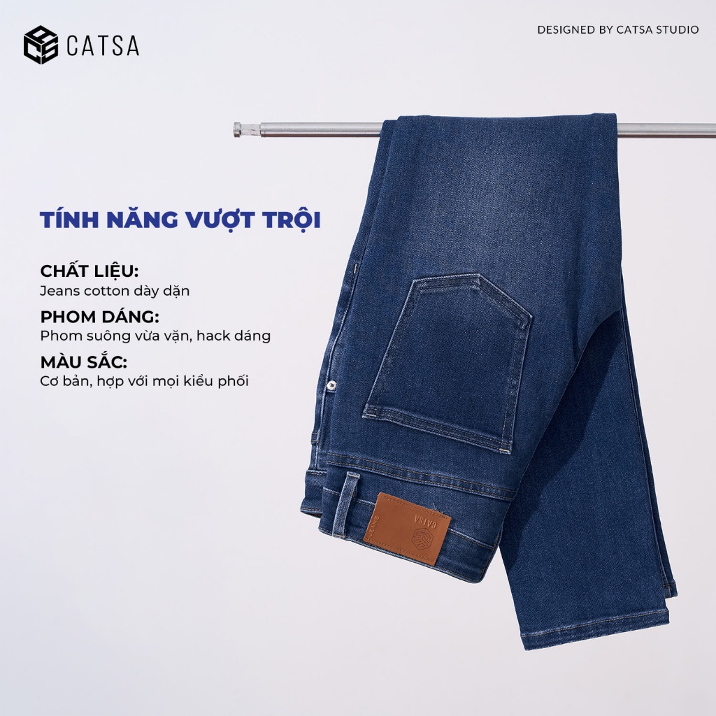 Quần jeans dài nam màu xanh denim, chất vải cao cấp thoáng mát và vận động tốt, trẻ trung năng động CATSA QDL162