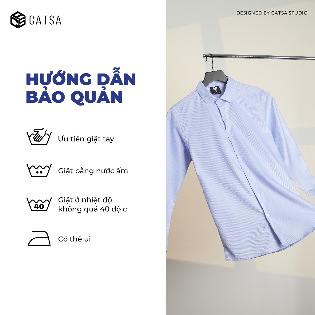 Áo sơ mi nam công sở tay dài chất cotton thoáng mát, lịch lãm, trẻ trung, CATSA ASD025