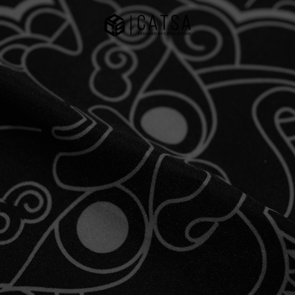 Khăn Bandana đen họa tiết Unisex, tuban vuông lụa cao cấp CATSA XTB003
