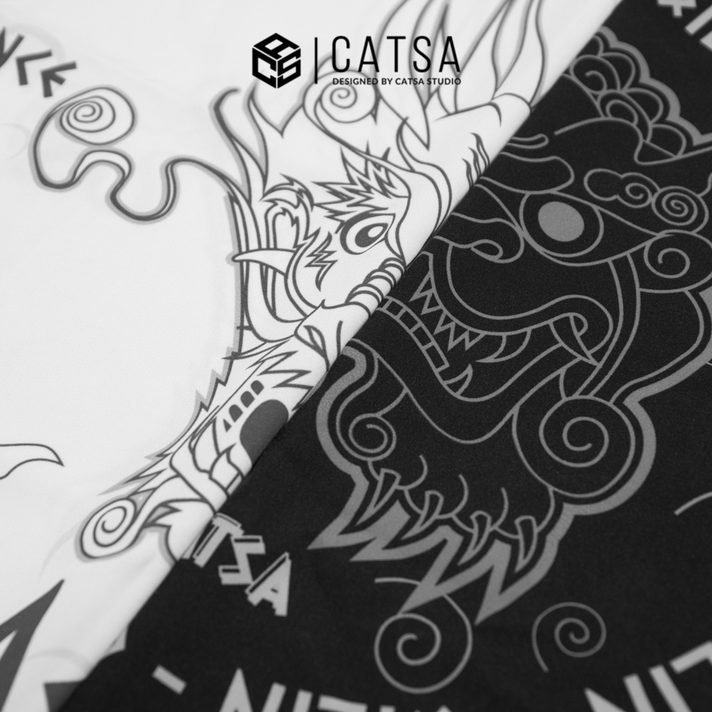Khăn Bandana đen họa tiết Unisex, tuban vuông lụa cao cấp CATSA XTB003