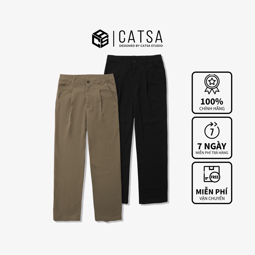 Quần tây nam dáng Baggy ống rộng phong cách Hàn Quốc vải cao cấp, co giãn CATSA QTD072 - 073