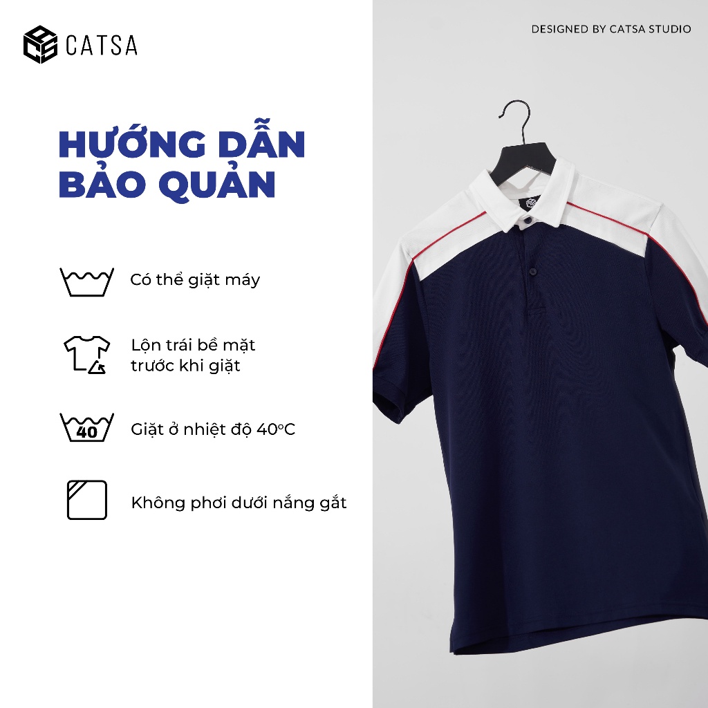 Áo polo cổ bẻ xanh đen phối trắng thun Cotton cao cấp, sang trọng, dáng chuẩn CATSA ATP290