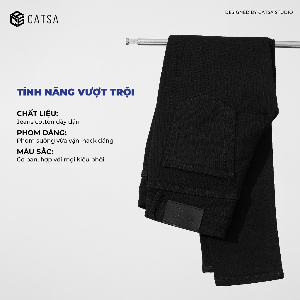 Quần Jeans dài nam CATSA màu đen form slimfit bền màu chất jeans cotton dày dặn co giãn tốt QDL161