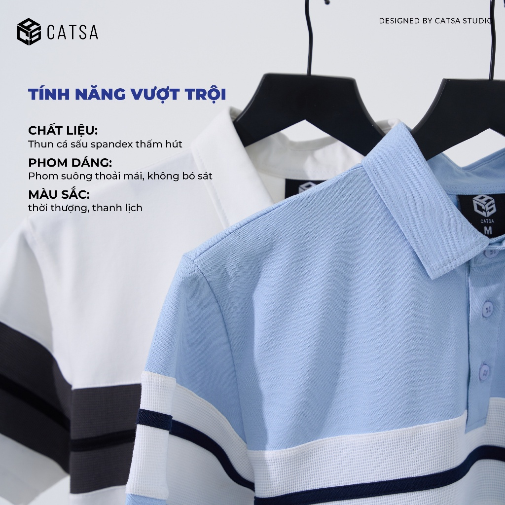 Áo thun polo nam có cổ phối ngực, chất liệu cá sấu spandex thấm hút tốt, trẻ trung năng động, CATSA ATP346-ATP347