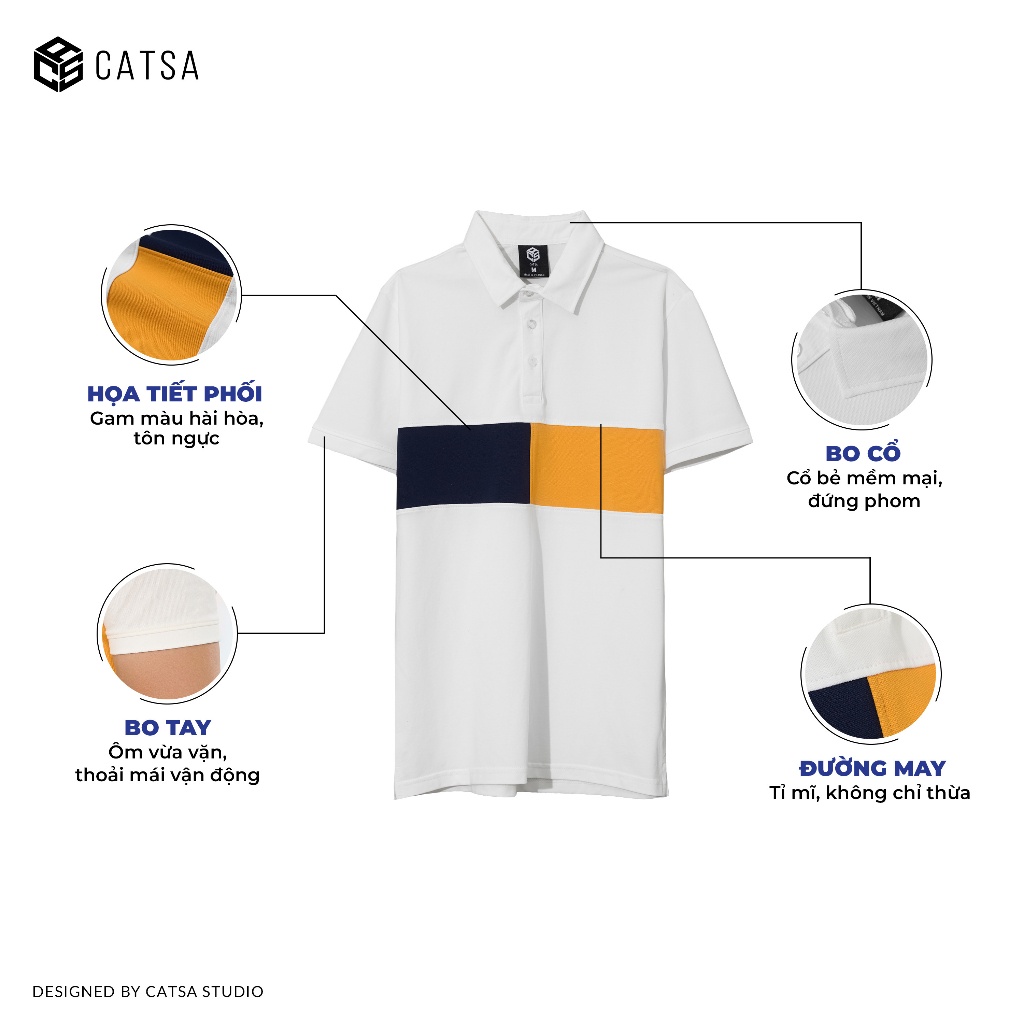 Áo polo nam có cổ trắng phối ngực trẻ trung, chất thun cá sấu spandex co giãn thấm hút mồ hôi tốt, CATSA ATP341