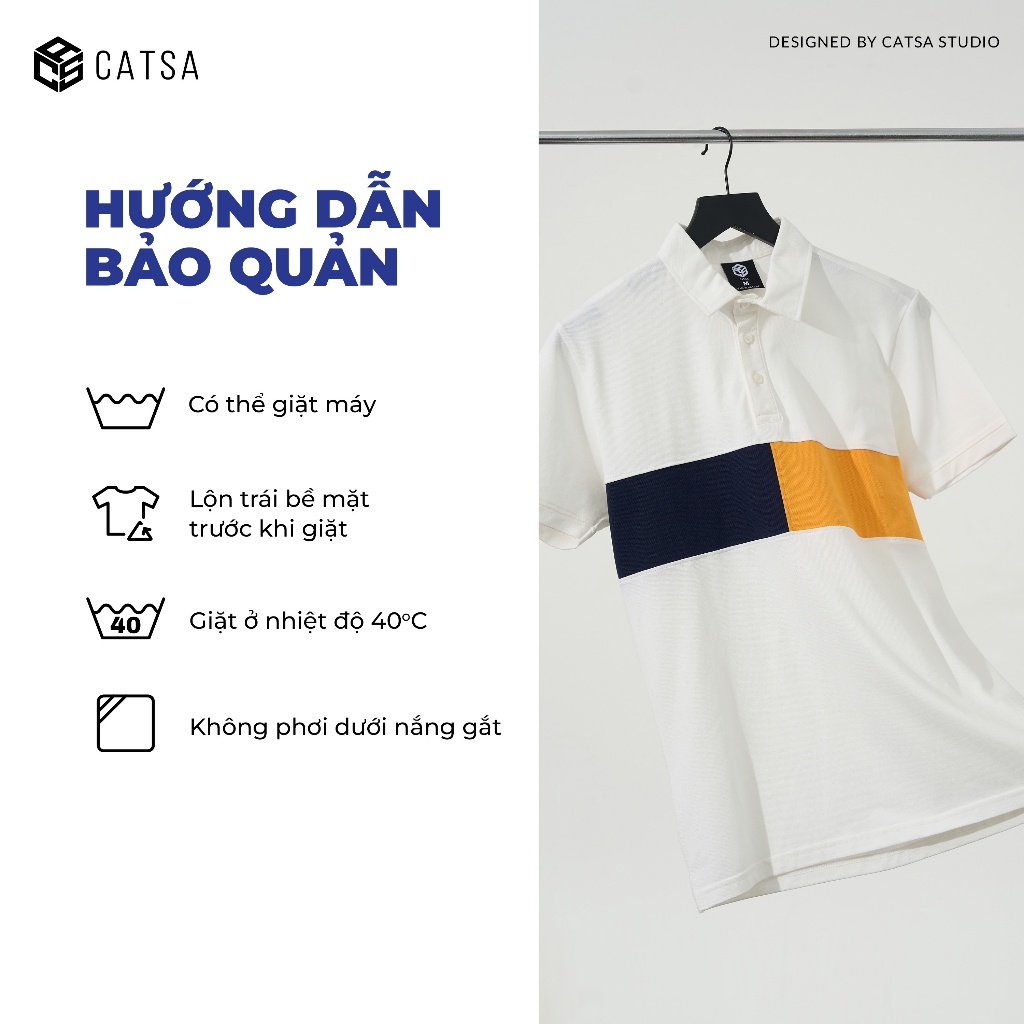 Áo polo nam có cổ trắng phối ngực trẻ trung, chất thun cá sấu spandex co giãn thấm hút mồ hôi tốt, CATSA ATP341