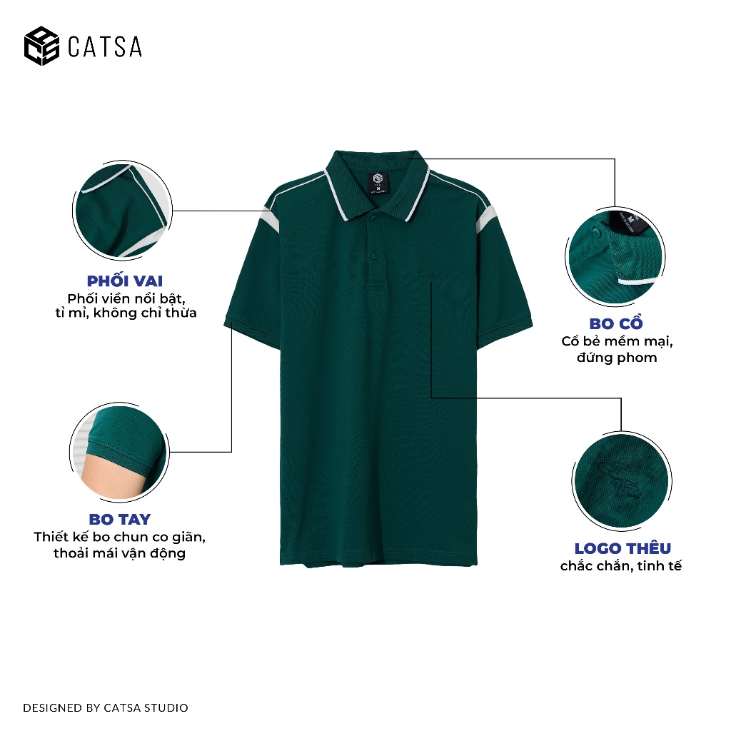 Áo thun polo nam có cổ phối viền vai chất liệu cá sấu spandex thấm hút, công nghệ cầm màu, trẻ trung CATSA ATP344_348