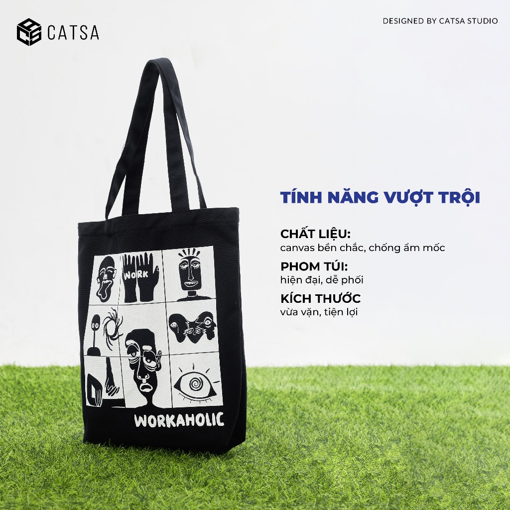 Túi tote đeo chéo "tốt" chất liệu canvas dày tiện lợi thời trang cho cả nam và nữ, CATSA XBG110-111