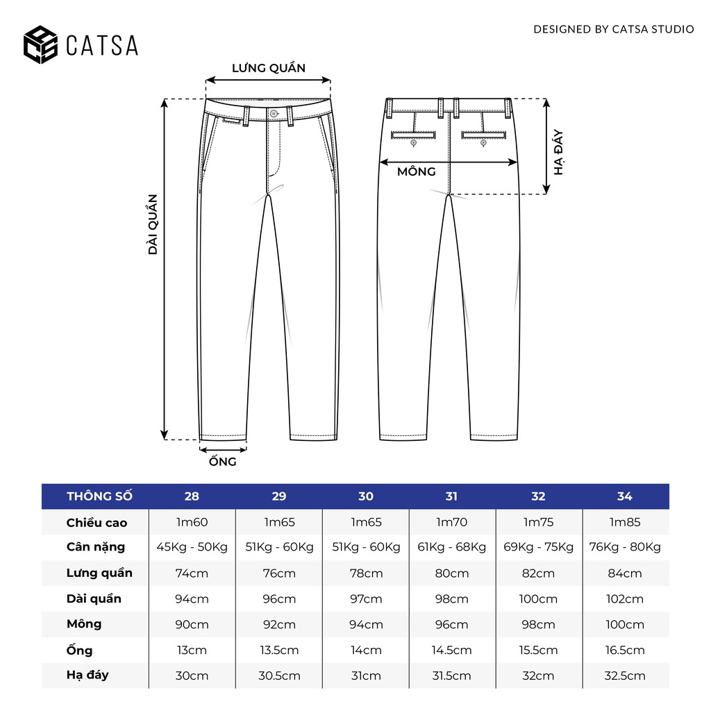 Quần kaki nam thêu phong cách lịch lãm, form chuẩn thoải mái CATSA QTK046 - 054 - 069