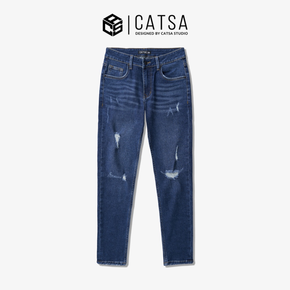 Quần jeans nam xanh đen rách chất liệu cao cấp, sang trọng, phong cách CATSA QDL149