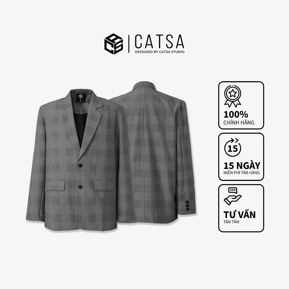 Áo khoác blazer Nam Form Rộng CATSA dài tay vest dáng unisex phong cách Hàn Quốc ABZ007