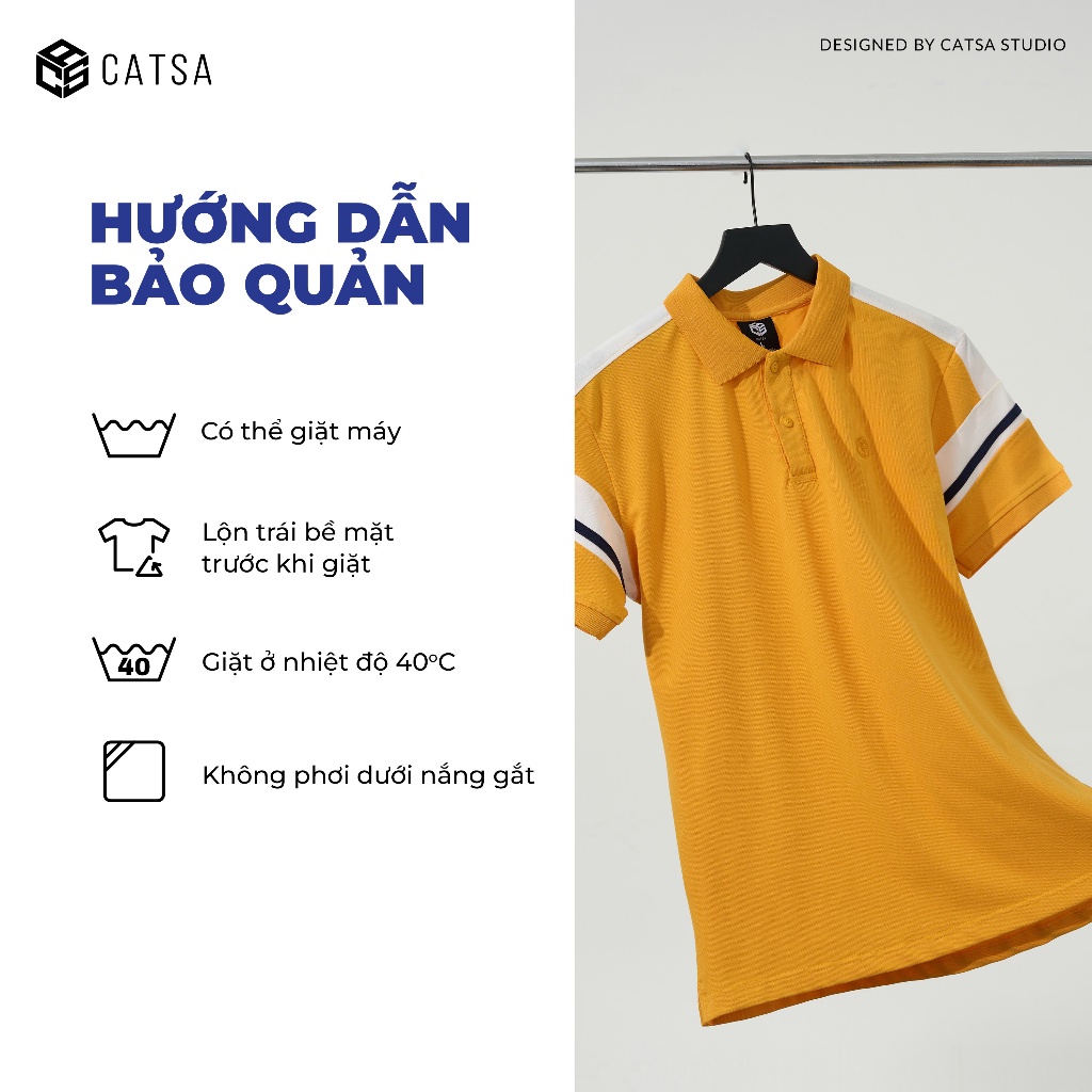 Áo polo nam có cổ phối bo màu vàng cam chất thun cá sấu spandex thấm hút mồ hôi co giãn tốt, CATSA ATP339