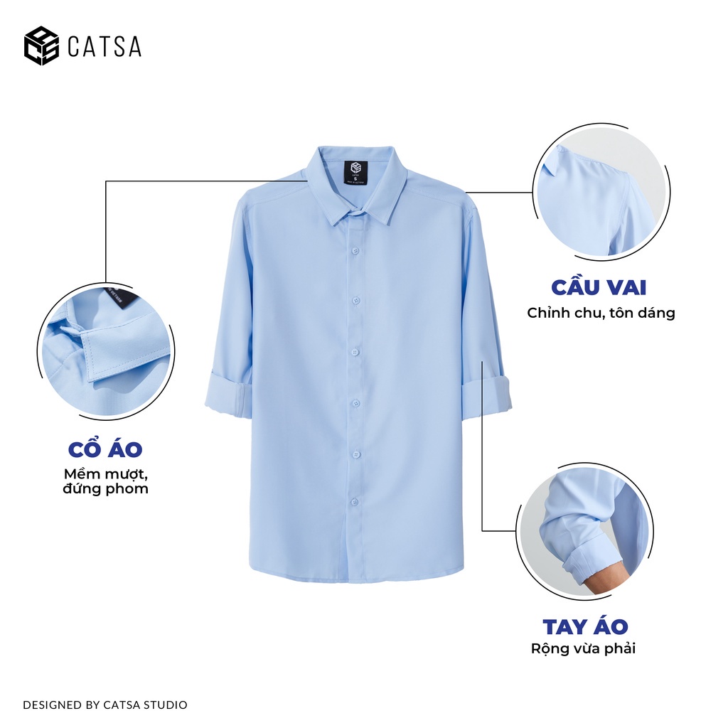 Áo sơ mi trắng đen nam CATSA tay dài công sở vải cotton không nhăn thấm hút mồ hôi tốt ASD006 - 345 - 349 - 350 -351