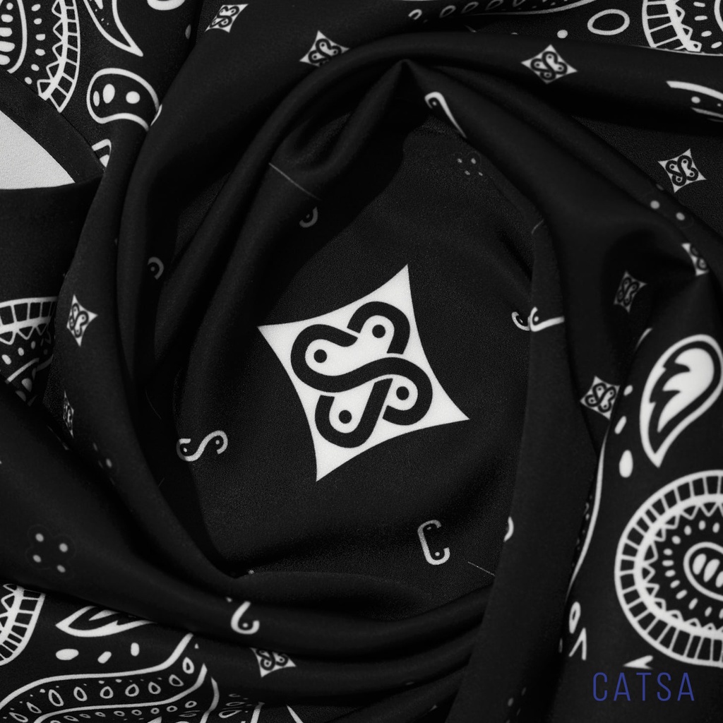 Khăn Bandana trắng họa tiết Unisex, tuban vuông lụa cao cấp CATSA XTB001