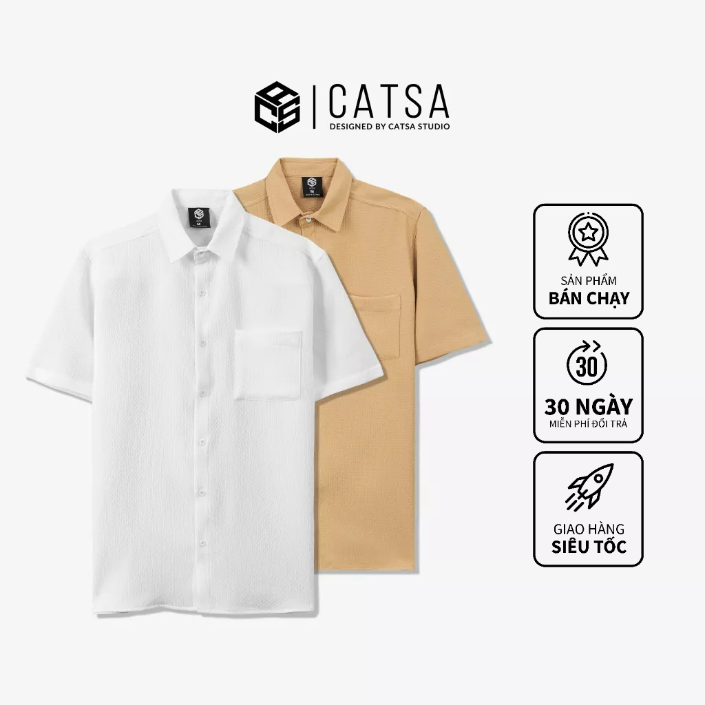Áo sơ mi nam tay ngắn chất liệu cotton xốp puply mát mẻ trẻ trung, CATSA ASN200-201