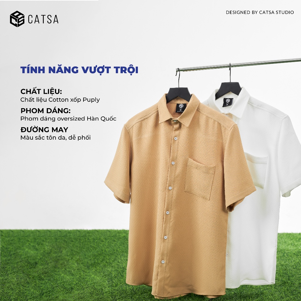 Áo sơ mi nam tay ngắn chất liệu cotton xốp puply mát mẻ trẻ trung, CATSA ASN200-201